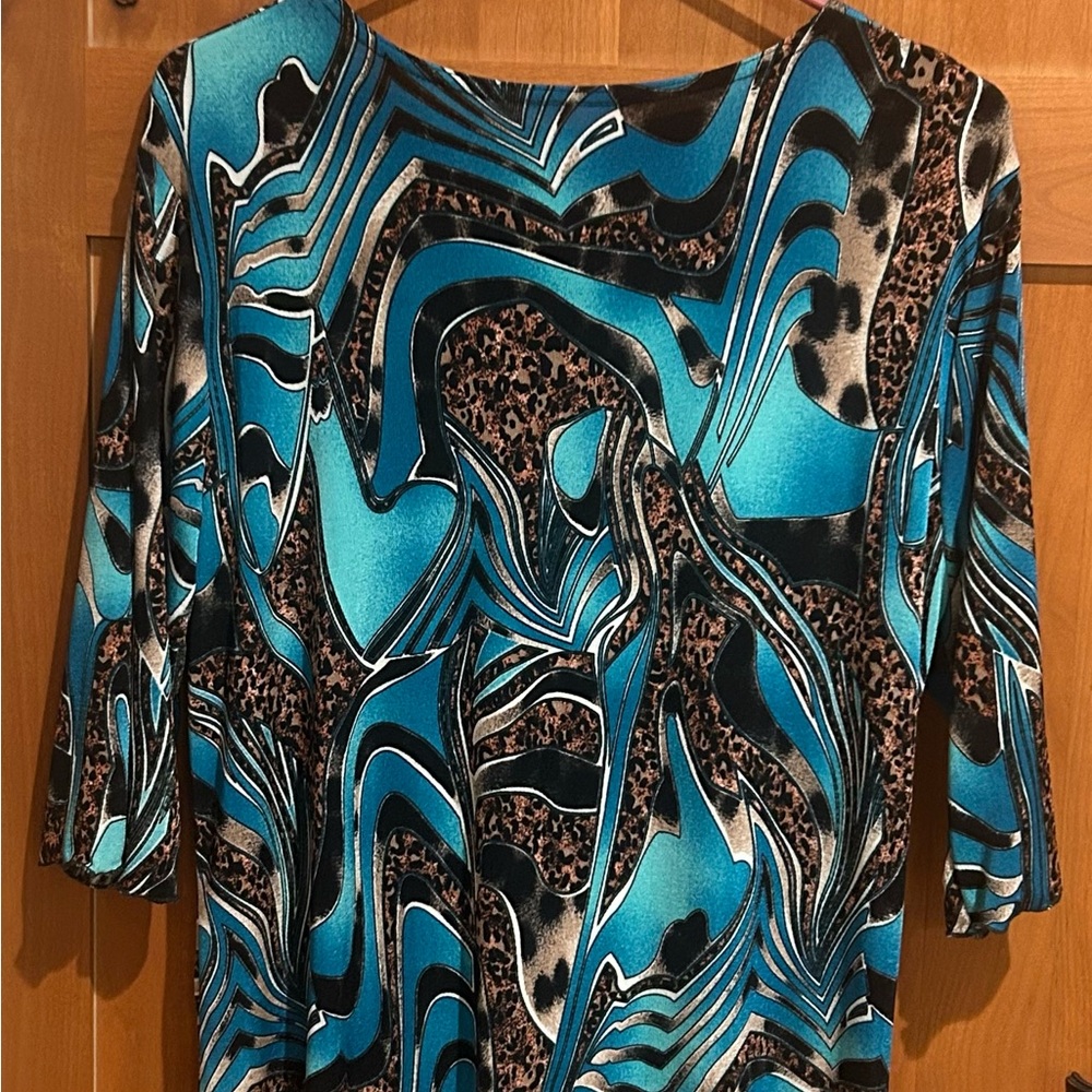 Abstract Blue and Black Women's Tunic Top
